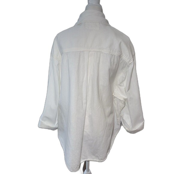 We The Free Free People White Linen Cotton Oversized Button Down Shirt M Boho - Picture 5 of 14